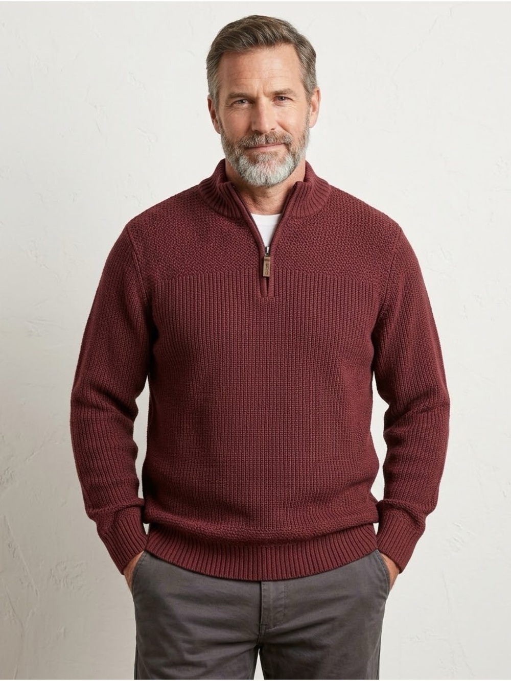 RedHead Men's Zip Mock-Neck Sweater in Burgundy
